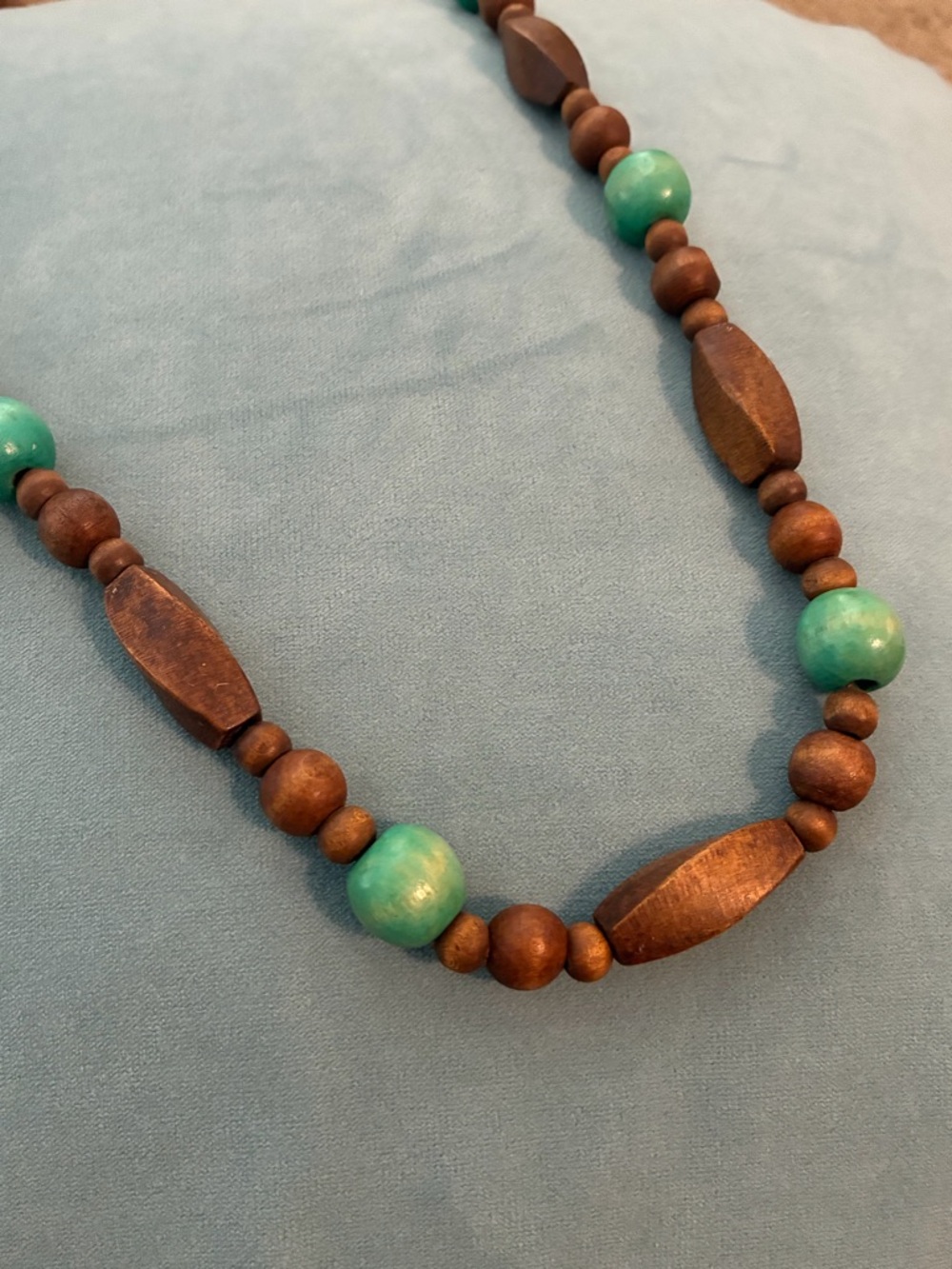 Beautiful Long Turquoise and Brown Wooden Beaded Necklace - Picture 3 of 5